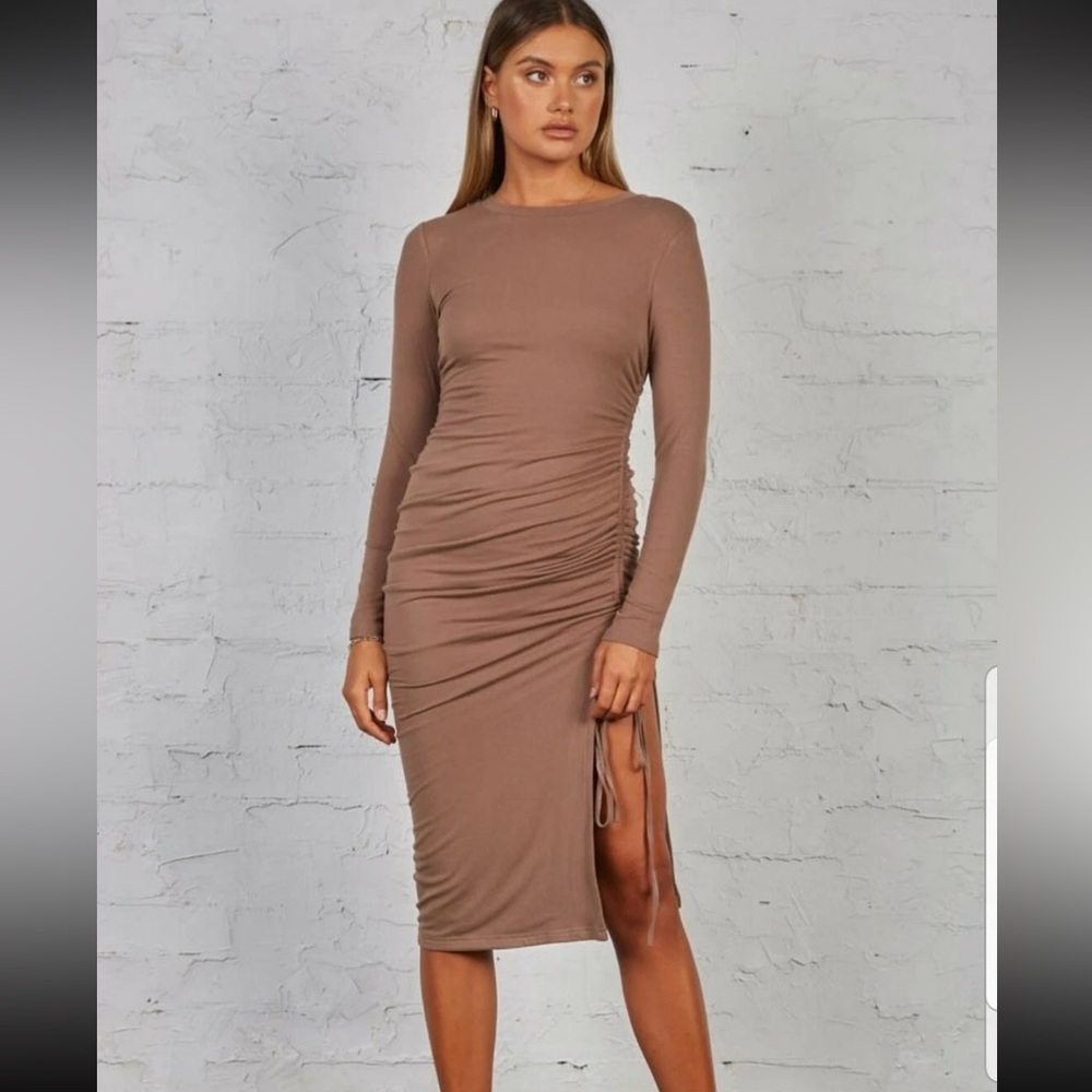 SNDYS The label Winter Dress in Chocolate Ruched Drawstring Side Size‎ 2